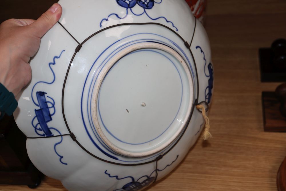 An Imari vase, height 41cm and a dish